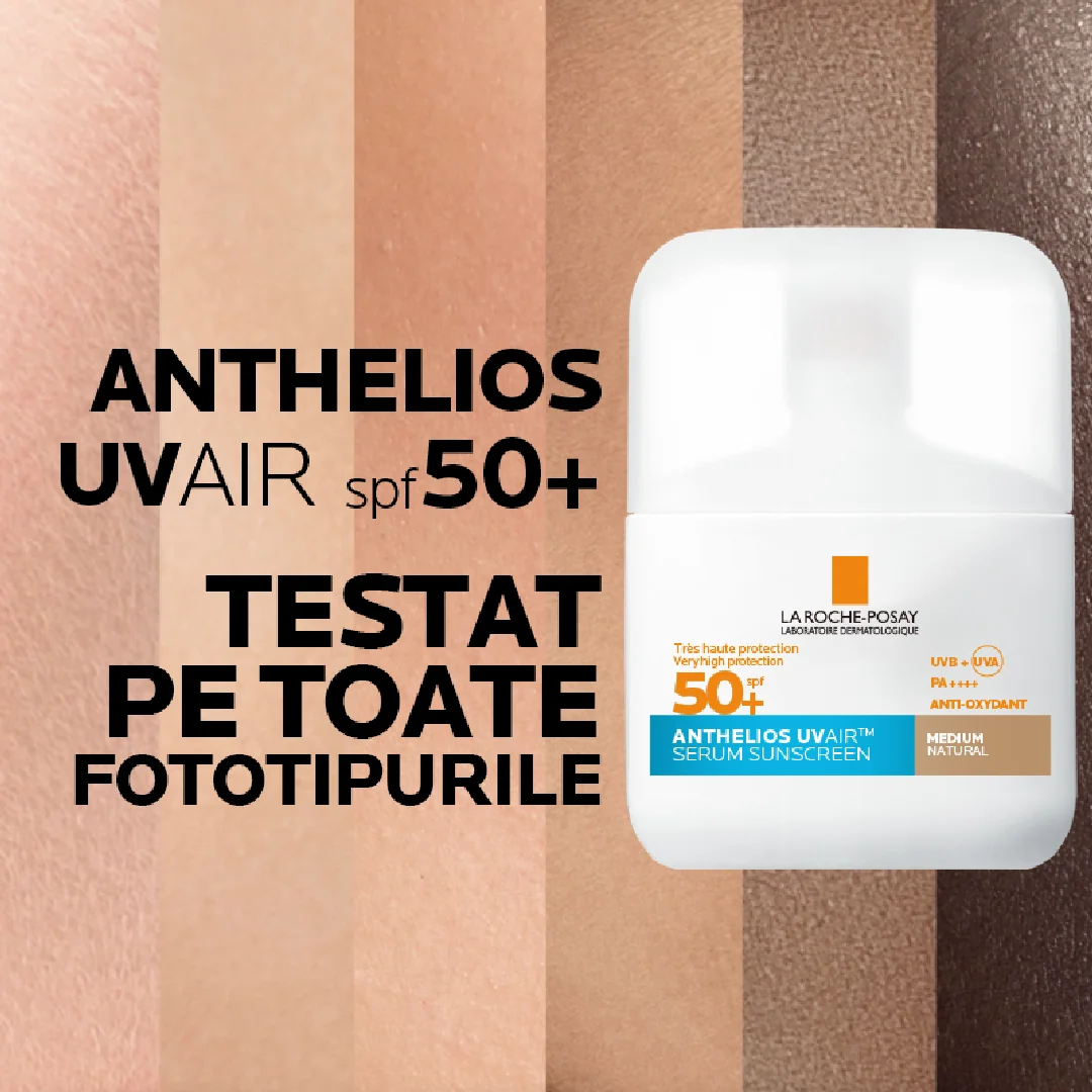 Serum de fata cu protectie solara SPF 50+ Nuanta Medium Natural Anthelios UVAir, 50ml, La Roche-Posay