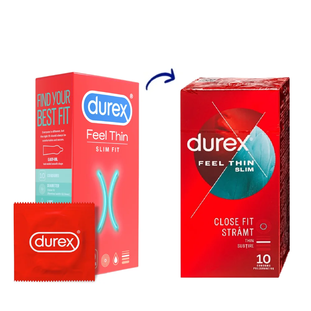 Prezervative Feel Thin Slim Fit, 10 bucati, Durex