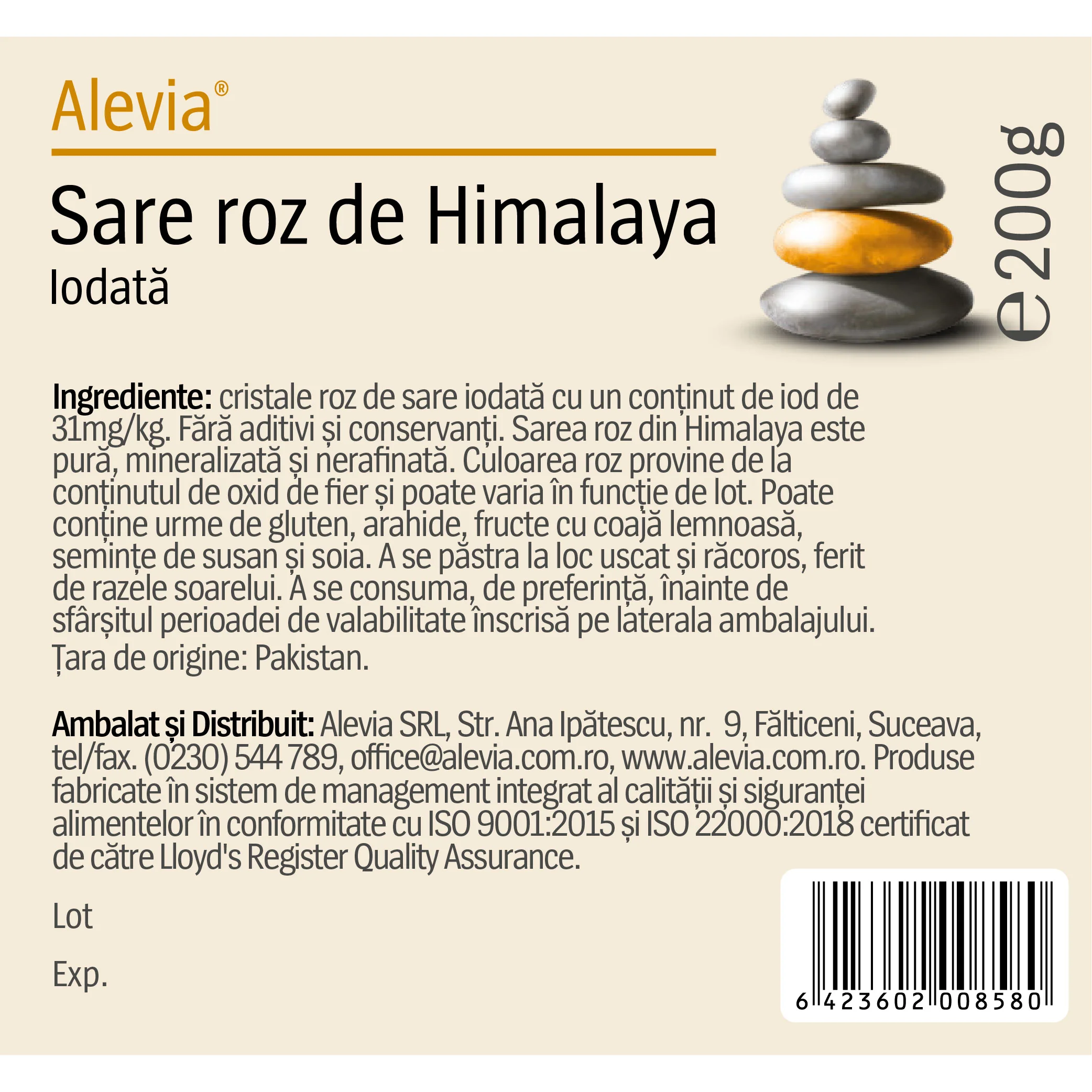 Rasnita cu sare roz de Himalaya cristale neiodata, 200g, Alevia