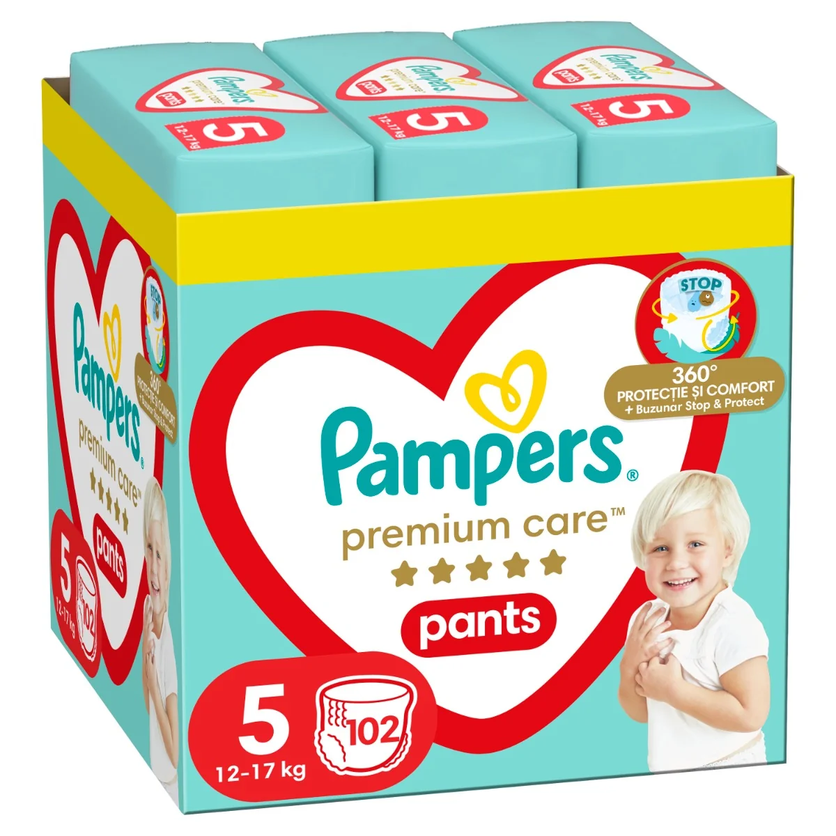 Scutece-chilotel Premium Care Pants XXL Box Marimea 5 pentru 12-17 kg, 102 bucati, Pampers