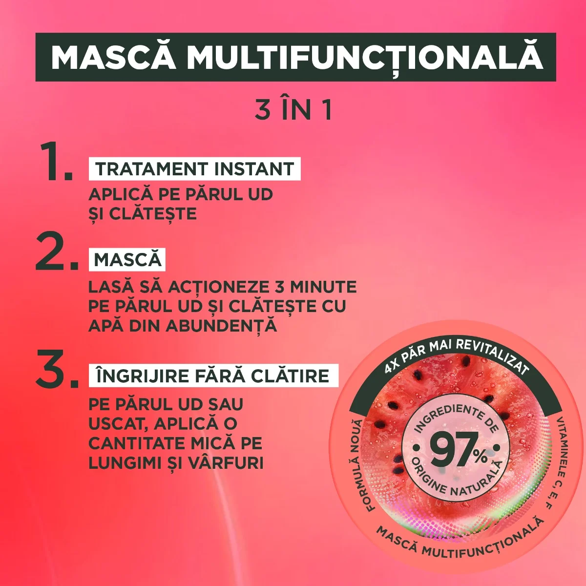 Masca redensificatoare pentru parul subtire Hair Food Pepene Verde, 390ml, Fructis