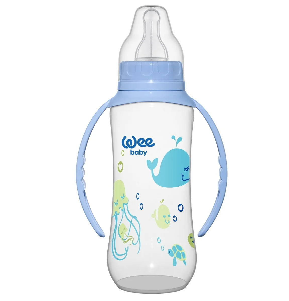 Biberon cu manere si tetina din silicon rotunda, 270ml, Wee Baby