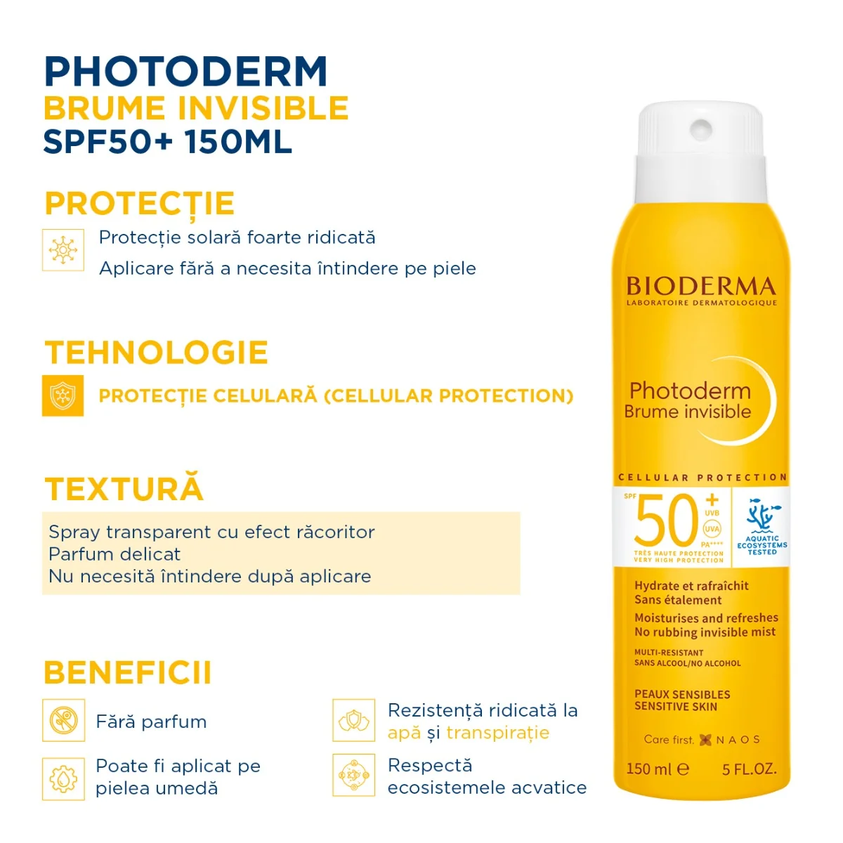 Spray invizibil cu SPF50+ Photoderm Brume, 150ml, Bioderma