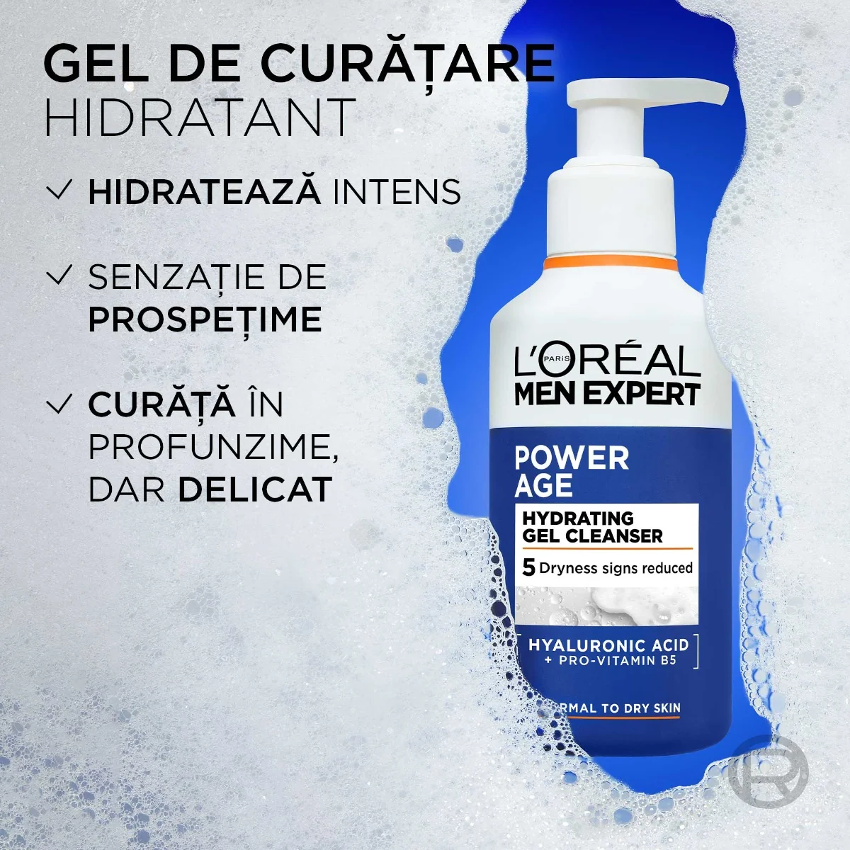 Gel de curatare pentru ten uscat cu acid hialuronic si Pro-Vit  B5, 260ml, L'oreal Men Expert