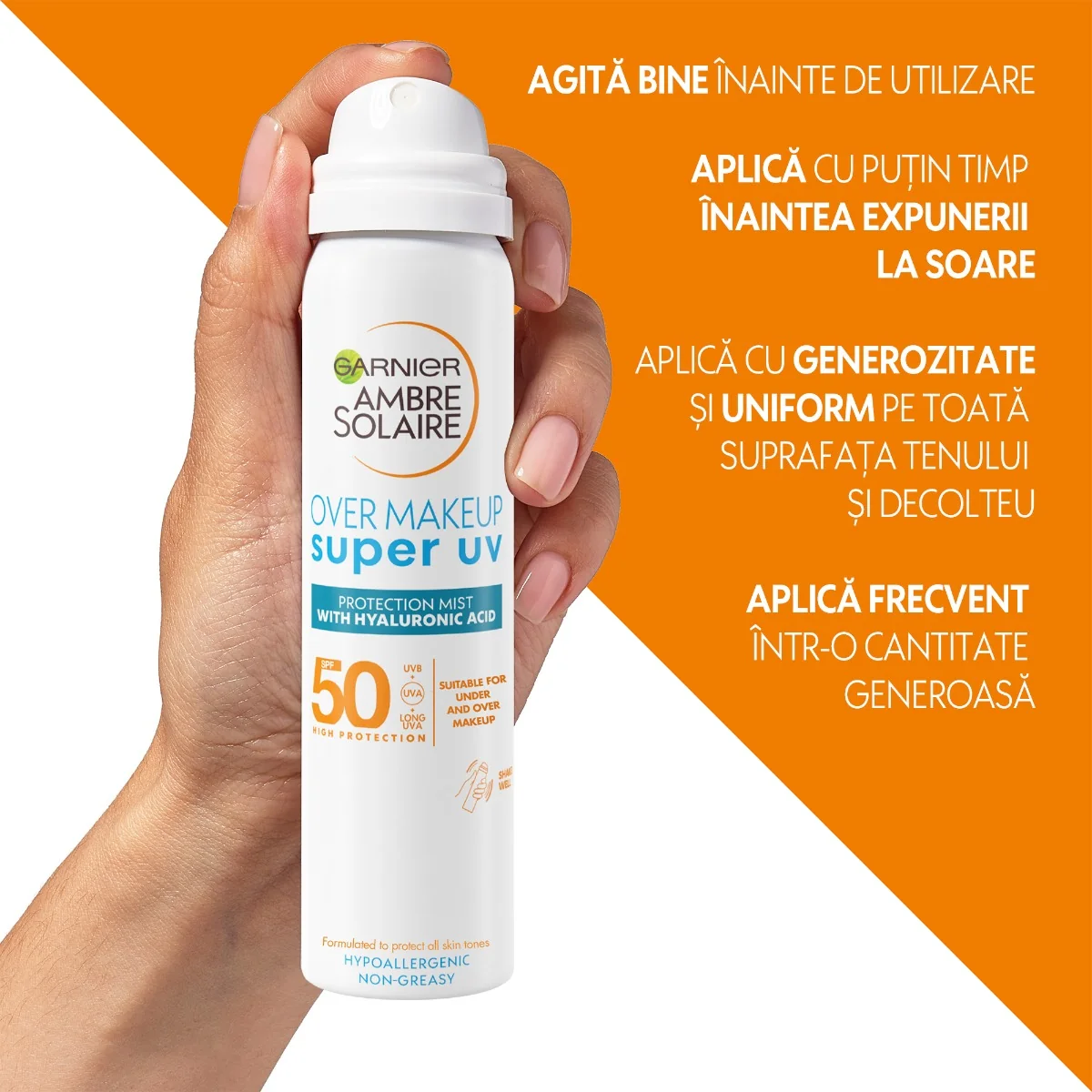 Spray pentru fata Ambre Solaire Over Makeup SPF50+, 75ml, Garnier