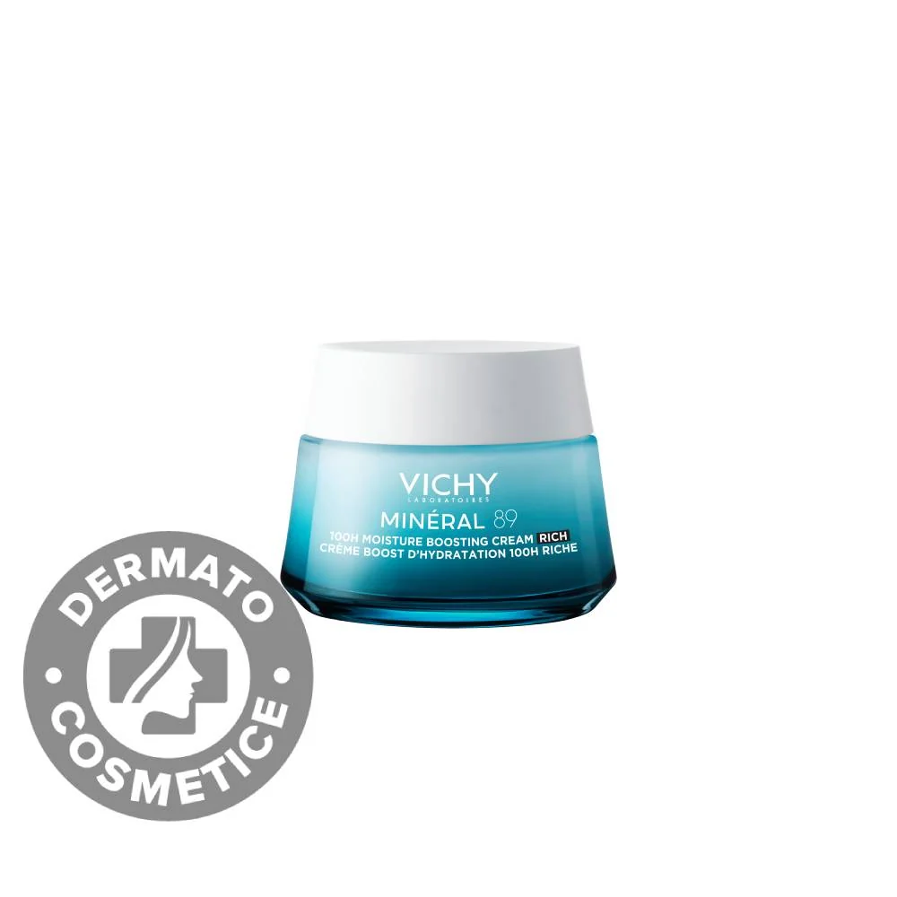 Crema intens hidratanta 100h cu acid hialuronic si niacinamida pentru ten uscat Mineral 89, 50ml, Vichy