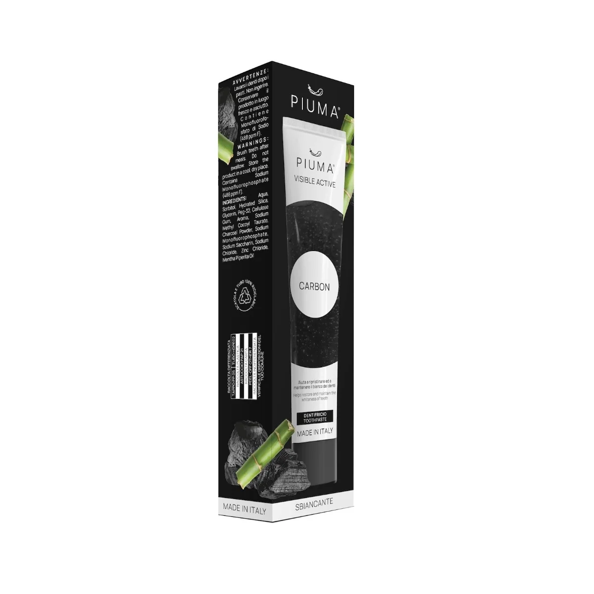 Pasta de dinti Visible Active Carbon, 75ml, Piuma
