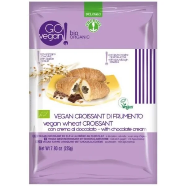 Croissant vegan cu crema de ciocolata, 4 x 45g, Probios