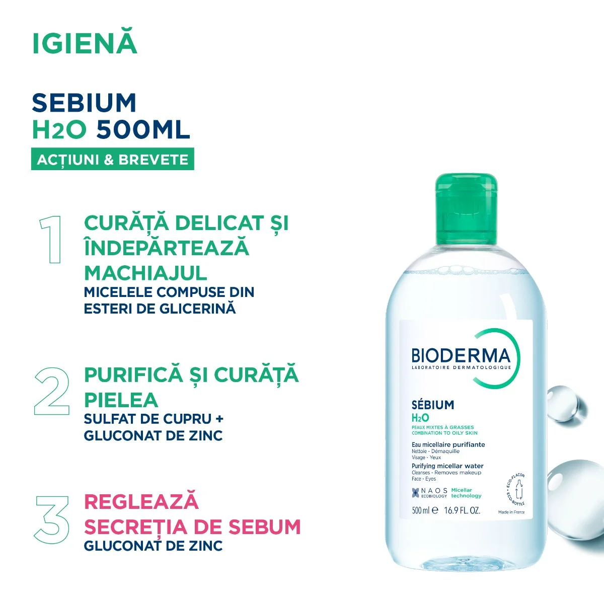 Solutie micelara Sebium H2O, 500ml, Bioderma