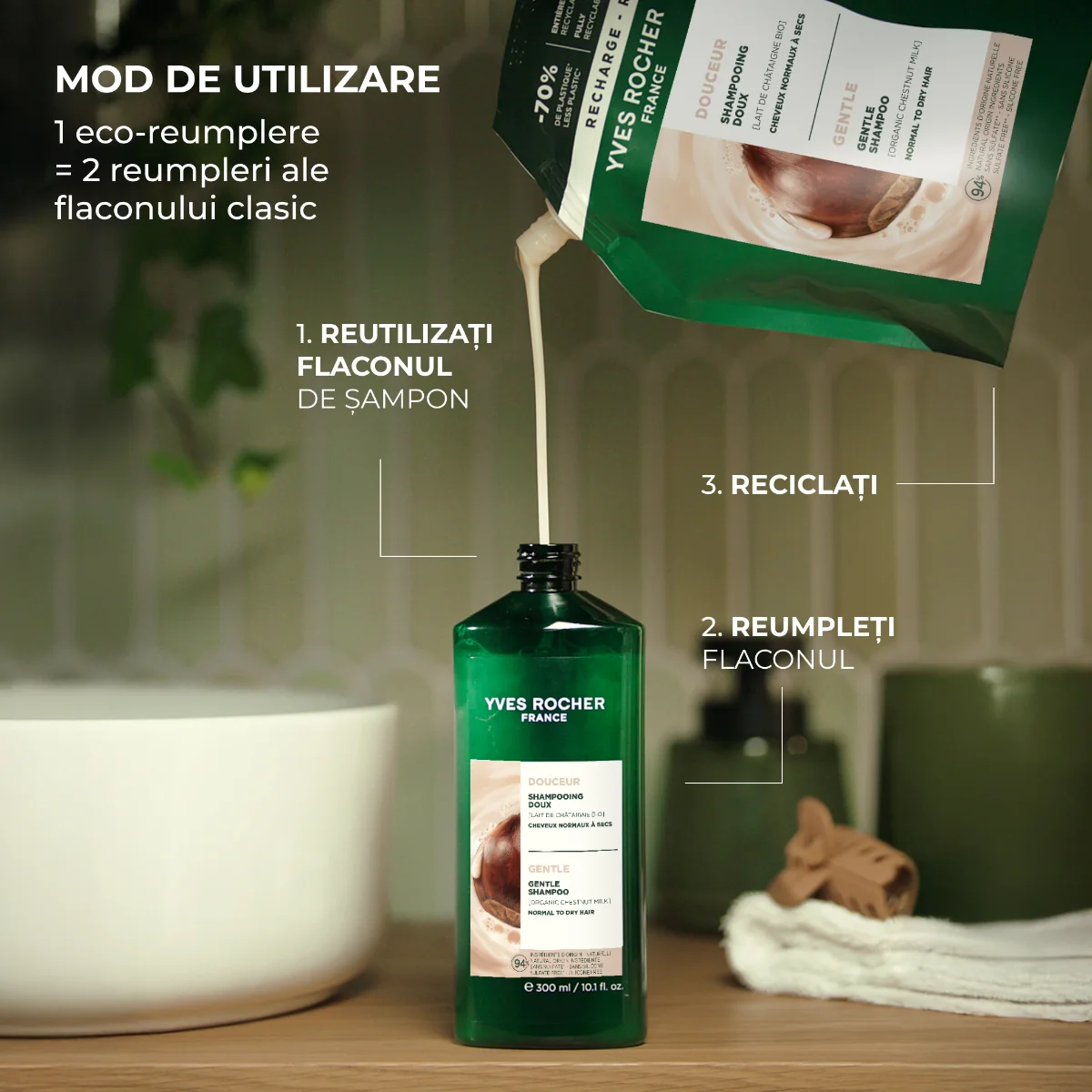 Rezerva sampon nutritiv cu lapte de castane Bio Botanical Solutions, 600ml, Yves Rocher