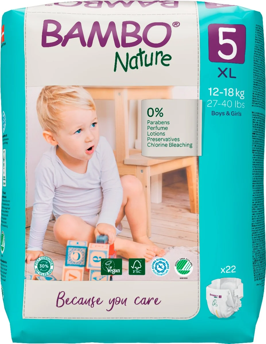 Scutece Ecolabel Nr. 5 pentru 12-18 kg, 22 bucati, Bambo Nature