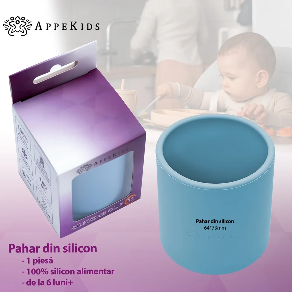 Pahar din silicon Aqua Blue 6 luni+, 1 bucata, Appekids