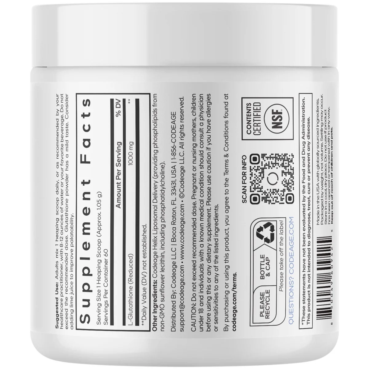 Liposomal Glutathione Glutation Lipozomal Pudra 1000 mg, 63g, CodeAge