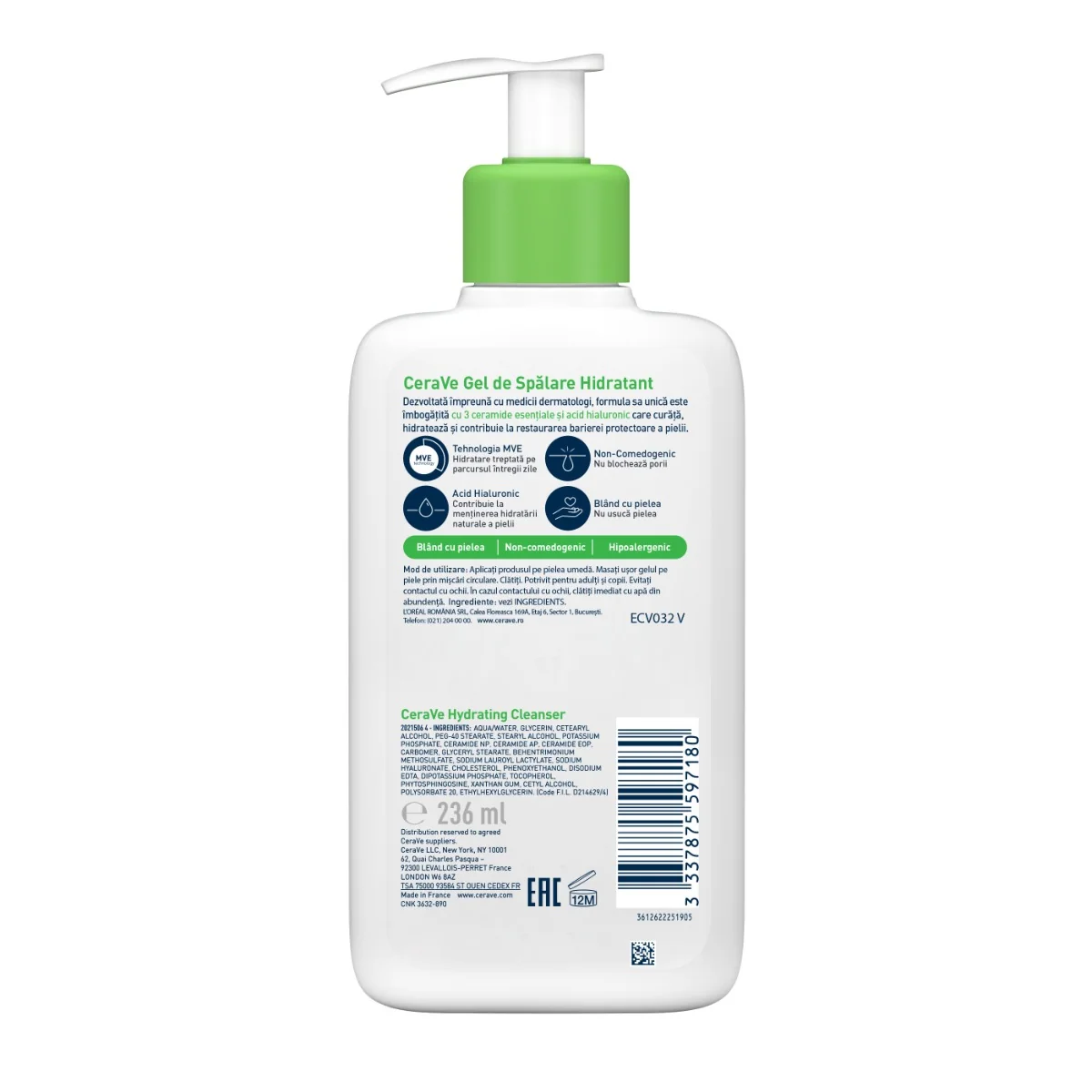 Gel de spalare hidratant pentru piele normal-uscata, 236ml, CeraVe