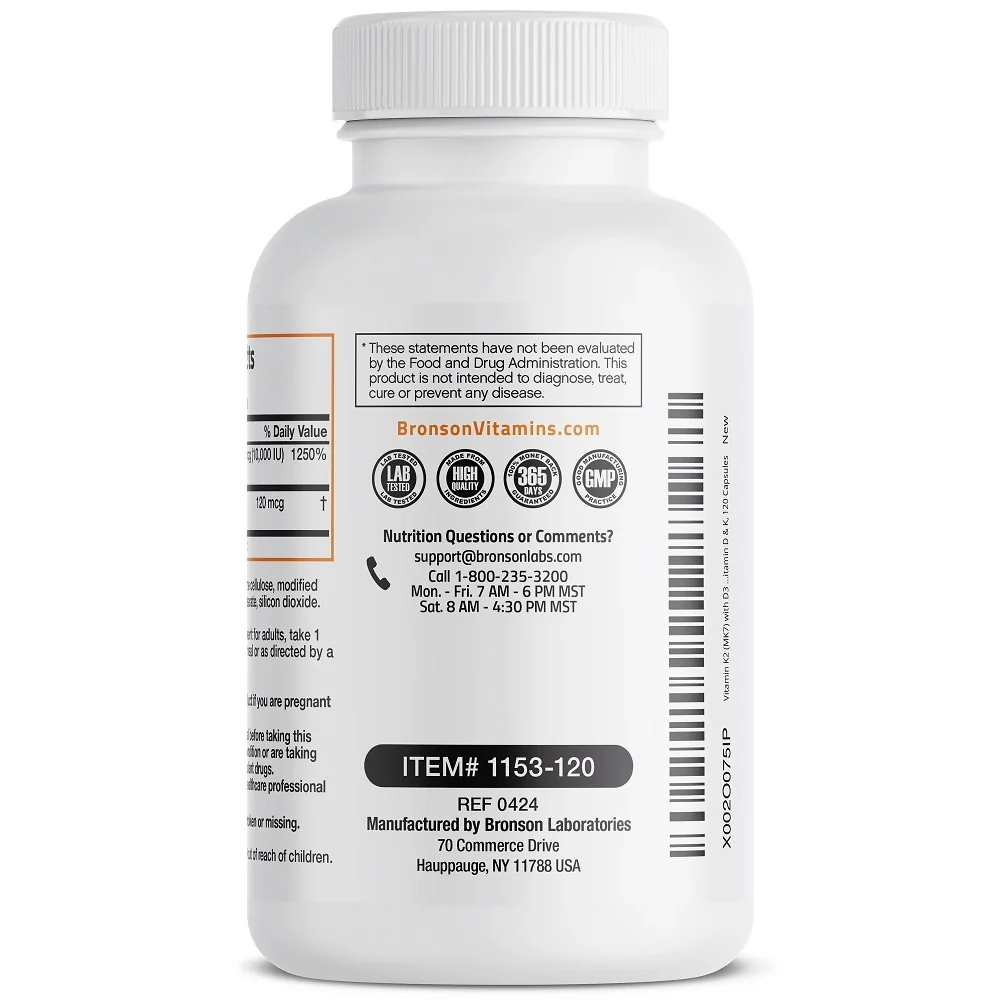 Vitamina K2 90mcg + Vitamina D3 5000UI, 120 capsule, Bronson Laboratories
