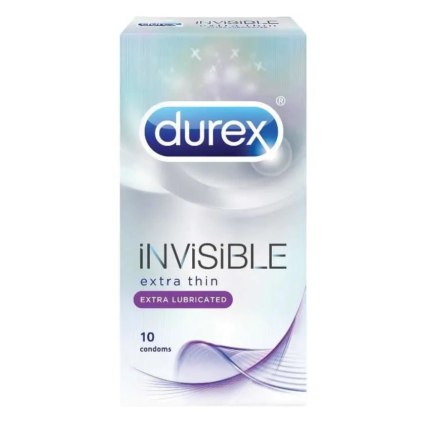 Prezervative Invisible Extra Lubrificated, 10 bucati, Durex