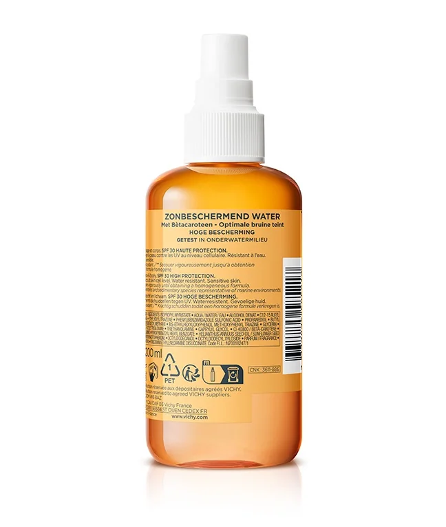 Apa cu protectie solara SPF 30+ pentru bronz de durata fata si corp Capital Soleil, 200ml, Vichy