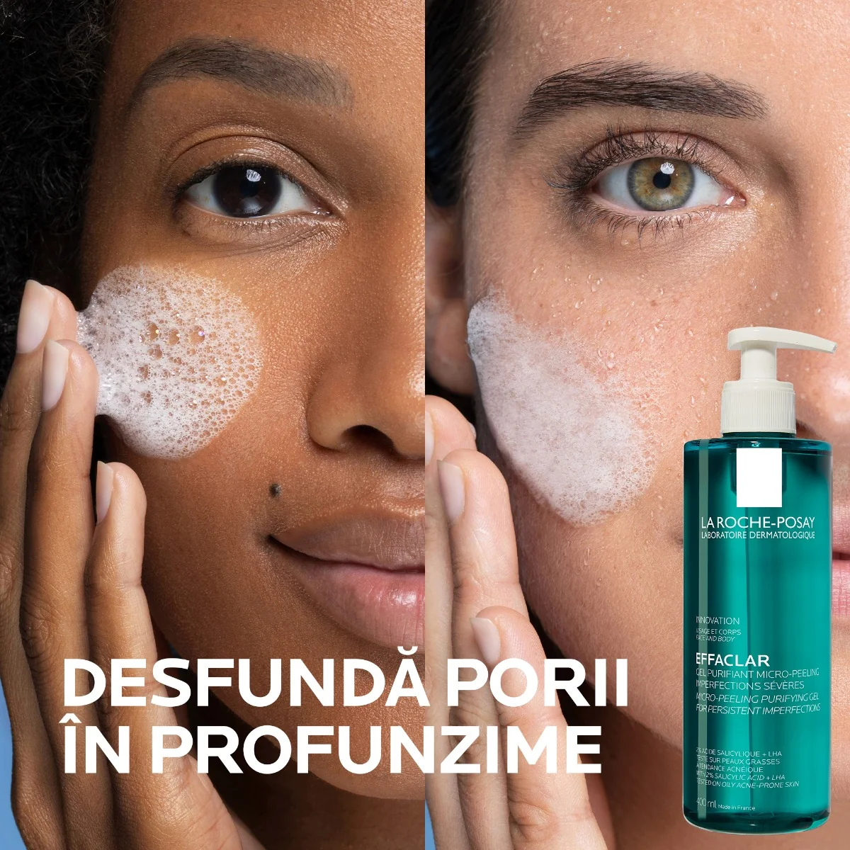 Gel de curatare micro-exfoliant fata si corp ten gras cu tendinta acneica Effaclar, 400ml, La Roche-Posay