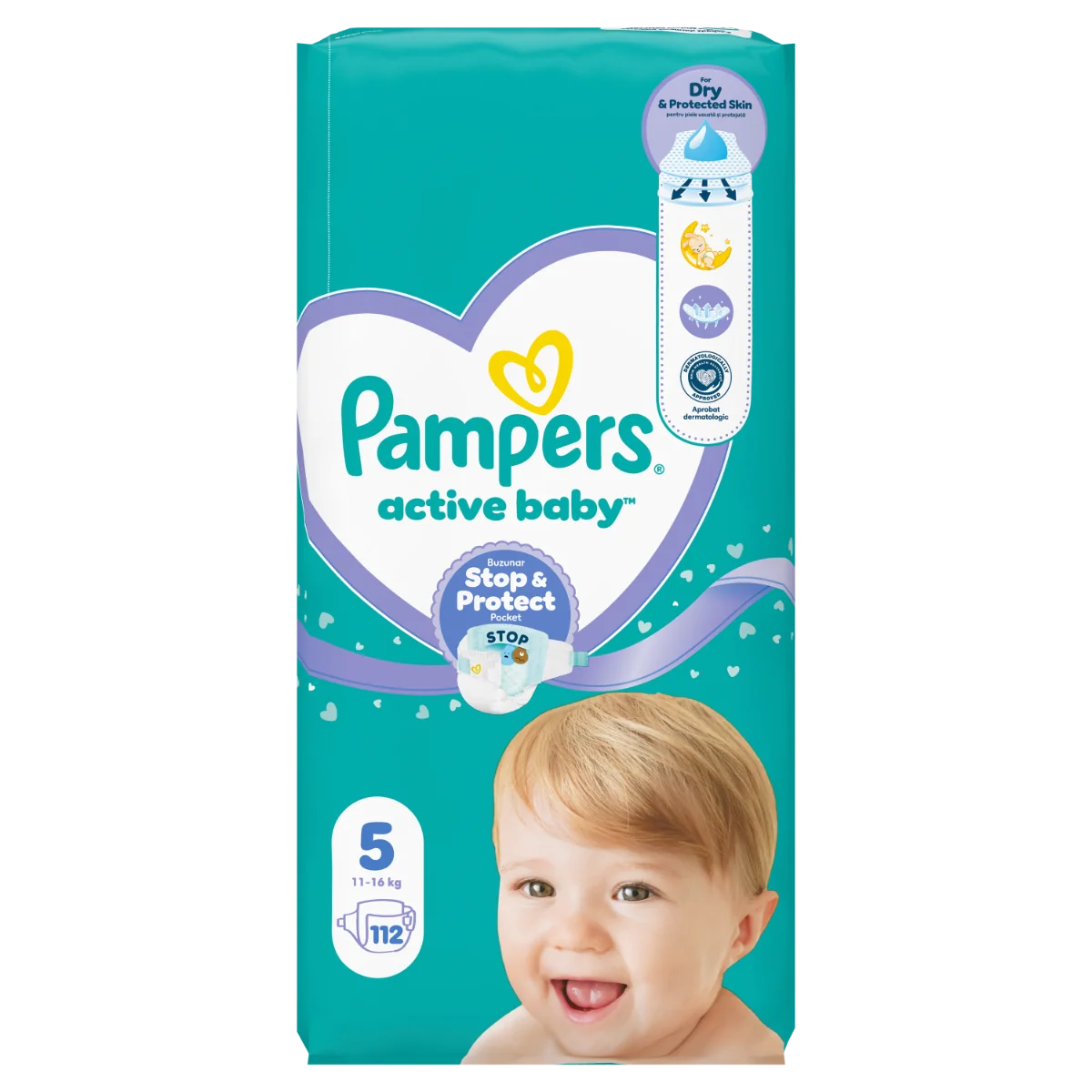 Scutece Active Baby Mega Box Marimea 5 11-16 kg, 112 bucati, Pampers