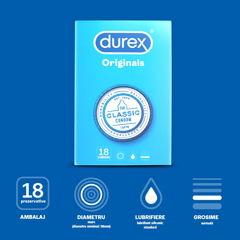 Prezervative Originals, 18 bucati, Durex 