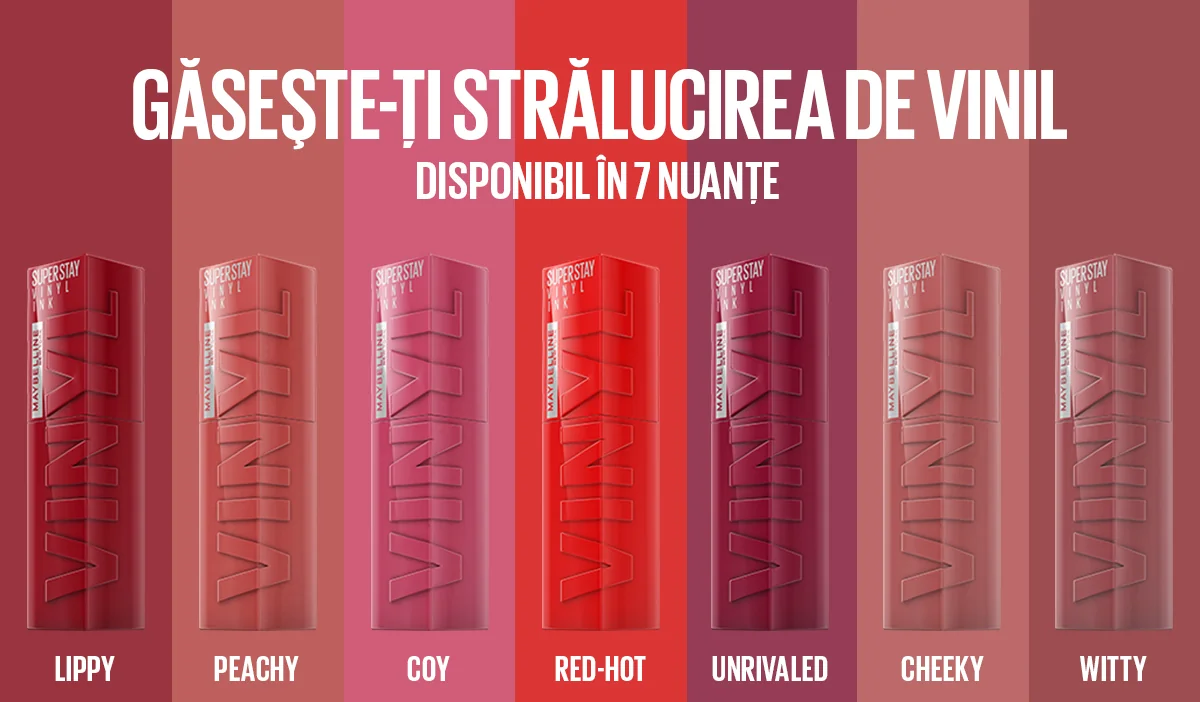 Nuante Ruj lichid rezistent cu stralucire de vinil Maybelline New York SuperStay Vinyl Ink Nuante Ruj lichid rezistent cu stralucire de vinil Maybelline New York SuperStay Vinyl Ink