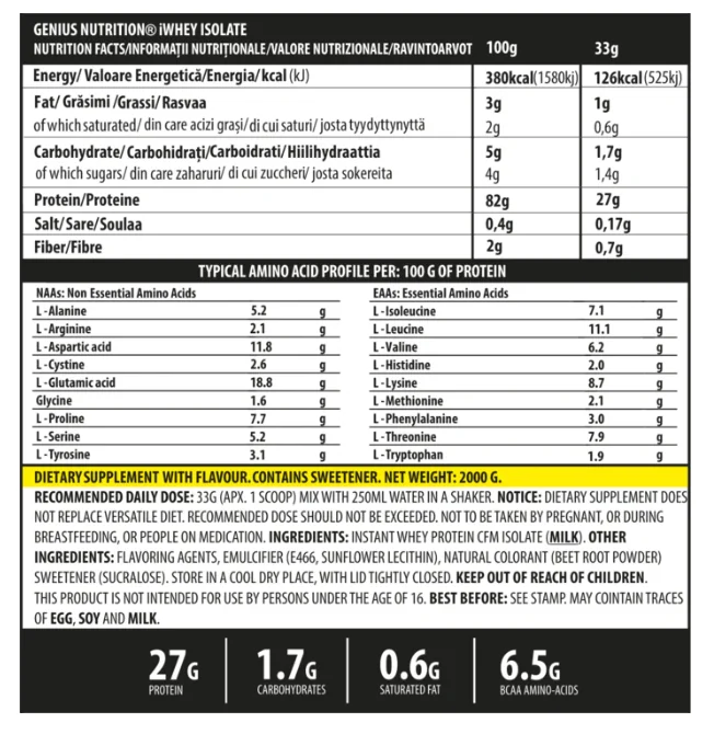 Pudra proteica cu aroma de briose cu afine iWhey Isolate, 2000g, Genius Nutrition