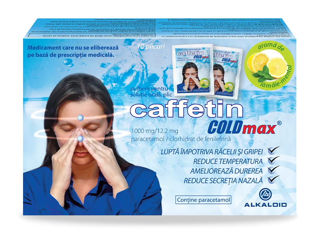 Caffetin COLDmax 1000mg/12,2mg pulbere pentru solutie orala, 10 plicuri, Alkaloid 