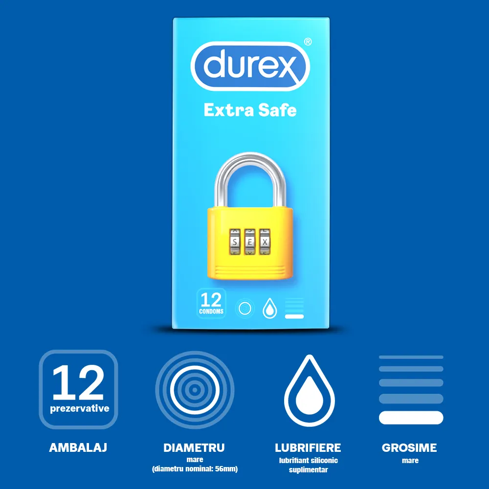 Prezervative Extra Safe, 12 bucati, Durex 