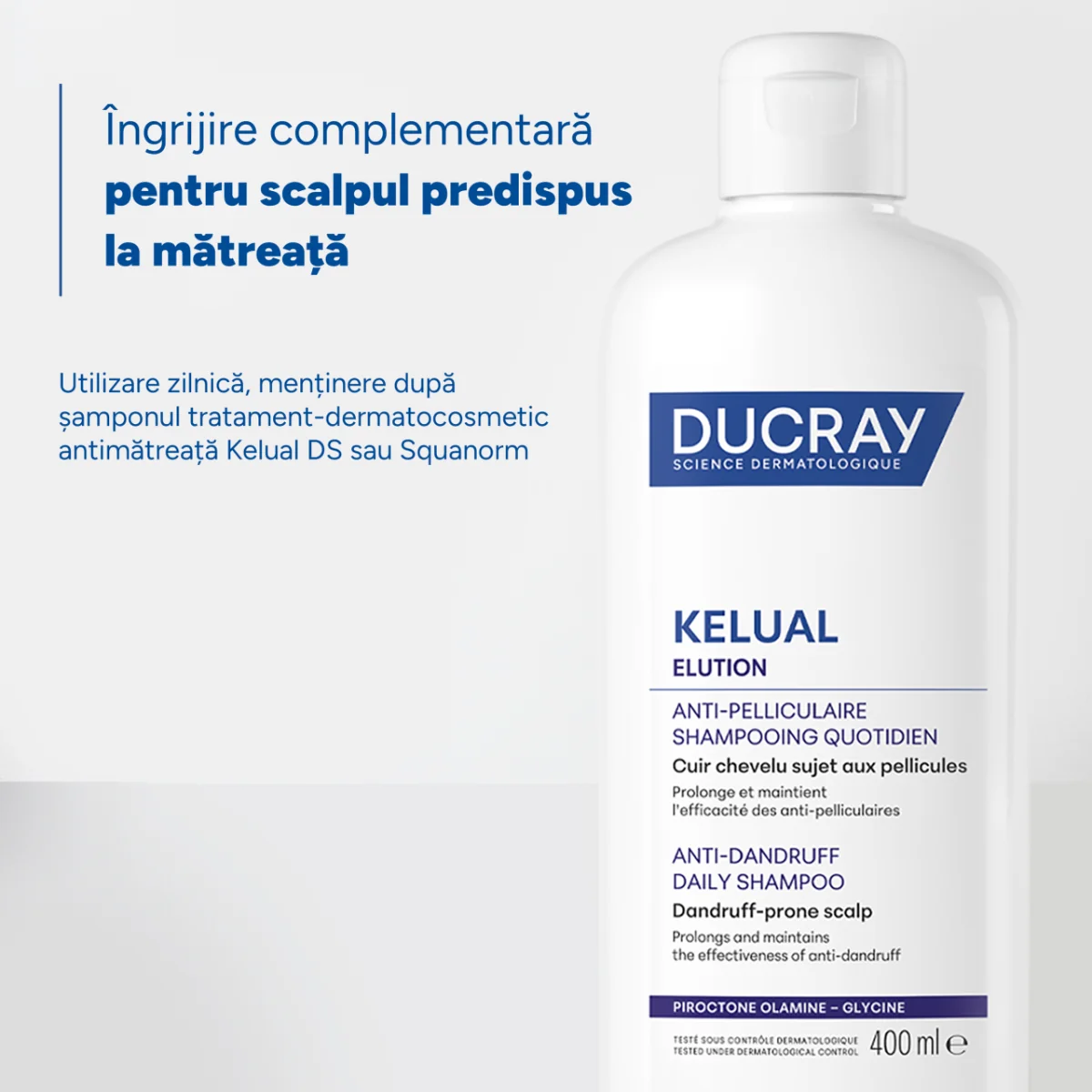 Sampon anti-matreata pentru utilizare frecventa Kelual Elution, 400ml, Ducray
