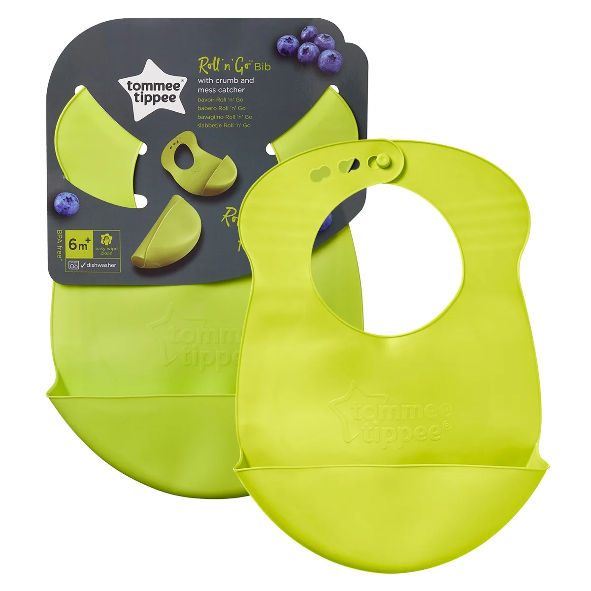Baveta verde din plastic Roll & Go 6 luni+, 1 bucata, Tommee Tippee