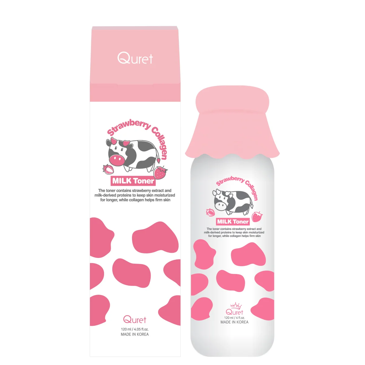 Toner facial cu lapte si colagen & capsuni, 120ml, Quret
