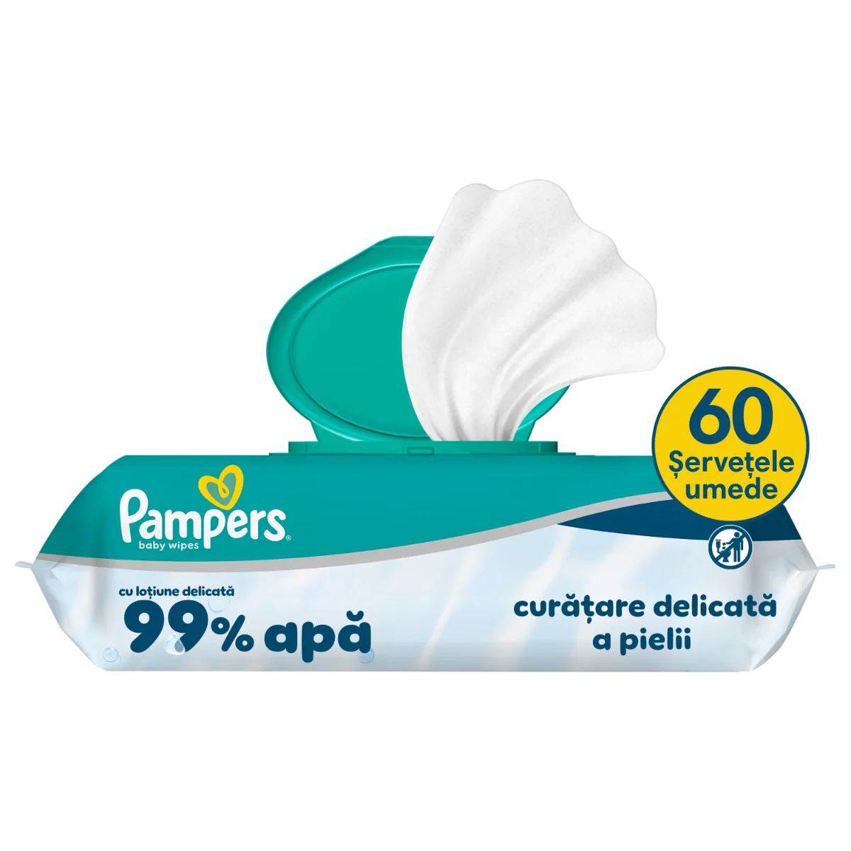 Servetele umede 99% apa cu lotiune usoara, 60 bucati, Pampers