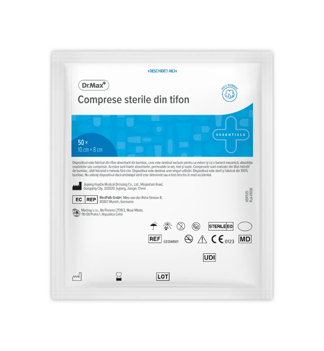 Dr. Max Comprese sterile din tifon 10x8cm, 50 bucati