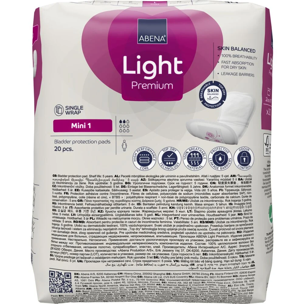 Absorbante anatomice pentru incontinenta usoara Premium Light MINI 1 cu absorbtie 180ml, 20 bucati, Abena