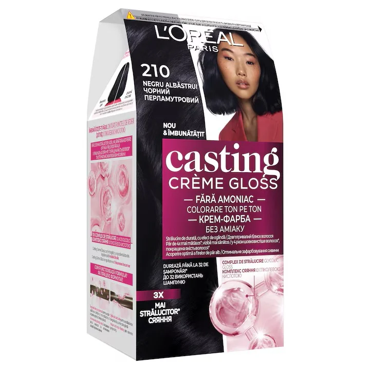 Vopsea de par semi-permanenta fara amoniac Casting Creme Gloss 210 Negru Albastrui, 180ml, L'Oreal Paris