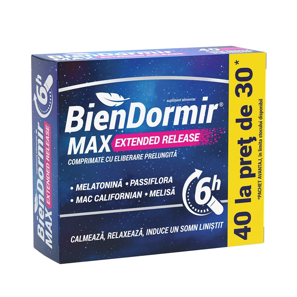BienDormir Max Extended Release, 40 comprimate cu eliberare prelungita, Fiterman