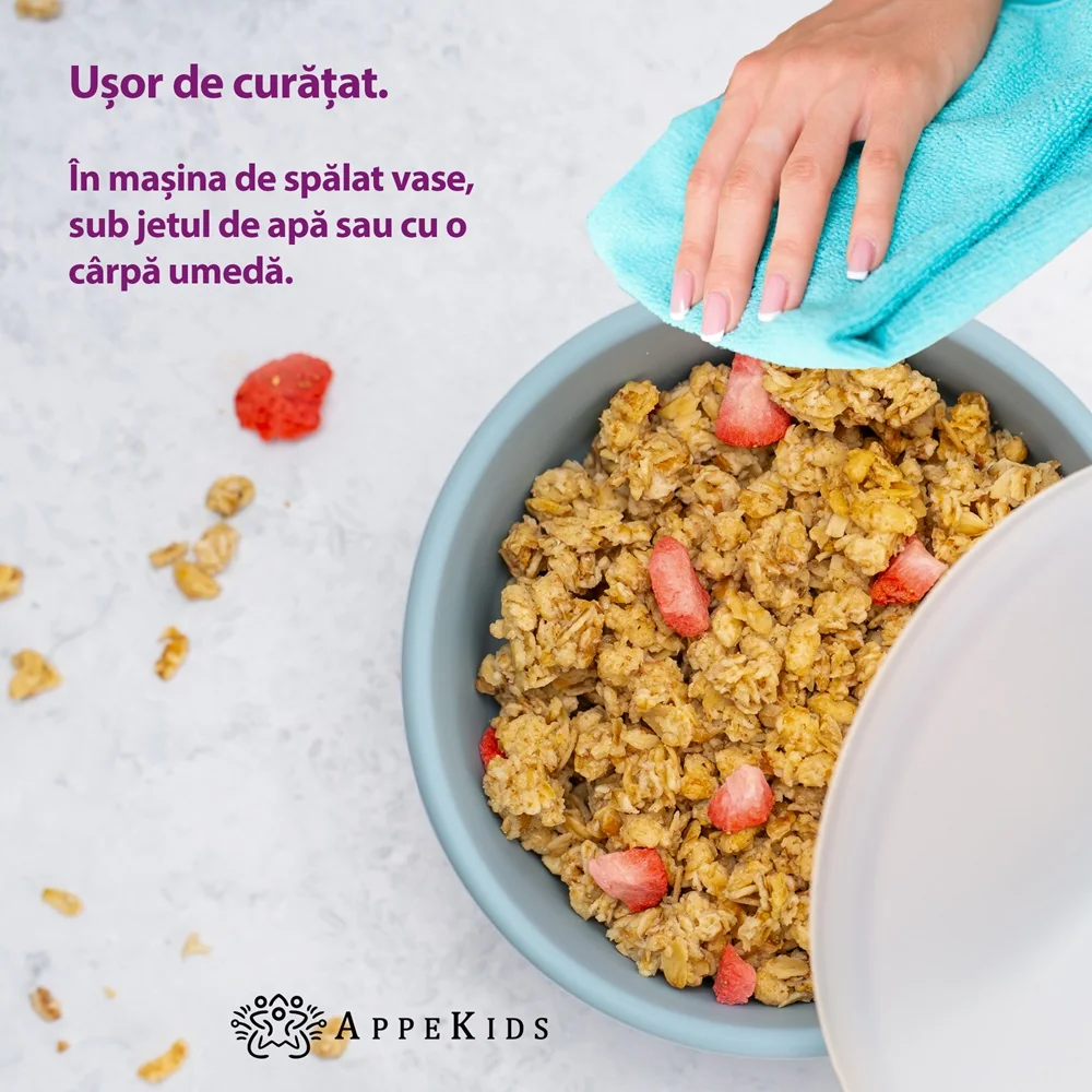 Bol din silicon cu ventuza si capac Aqua Blue 6 luni+, 1 bucata, Appekids