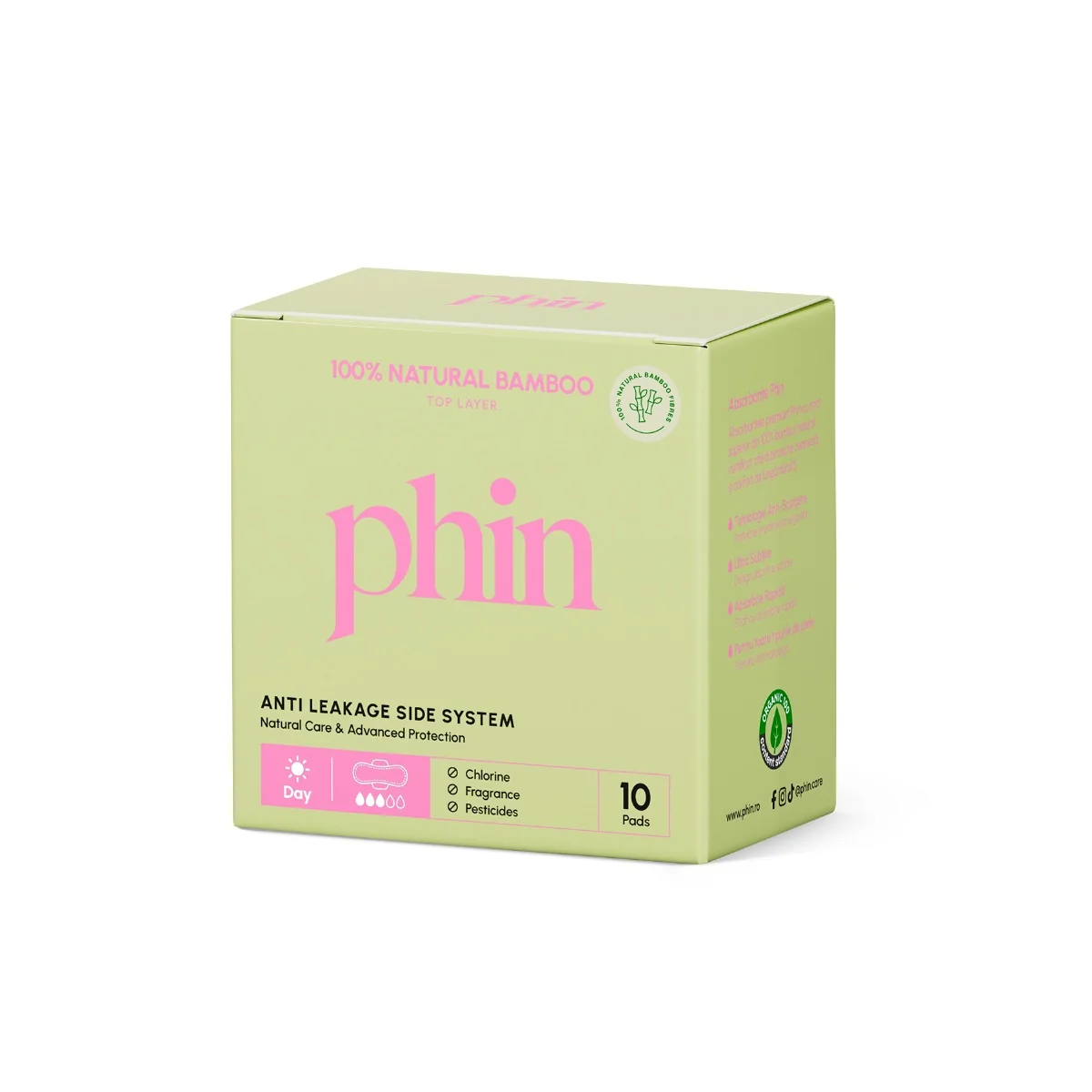 Absorbante pentru zi din bambus natural, 10 bucati, Phin 