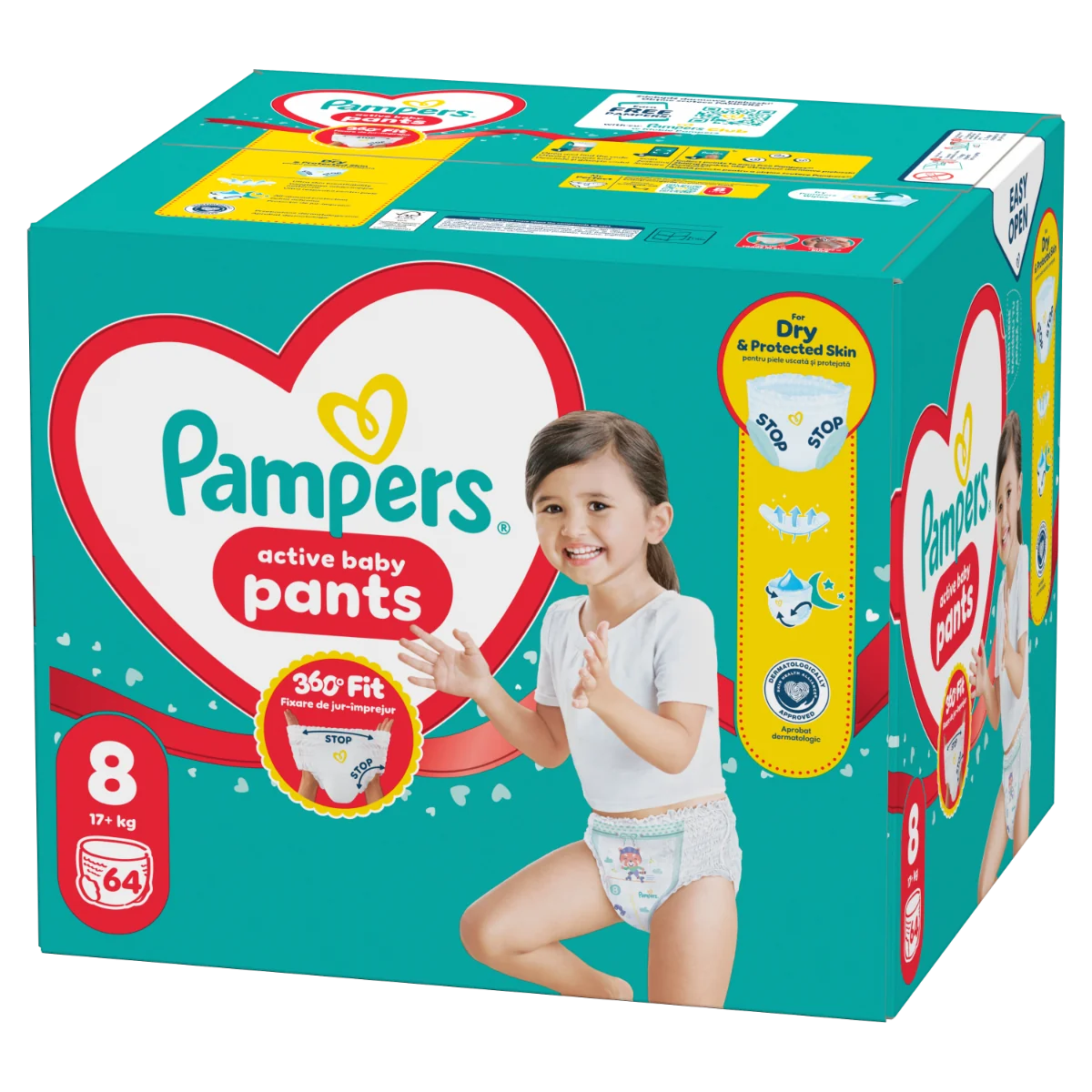 Scutece-chilotel Active Baby Pants Mega Box Marimea 8 pentru +17kg, 64 bucati, Pampers 