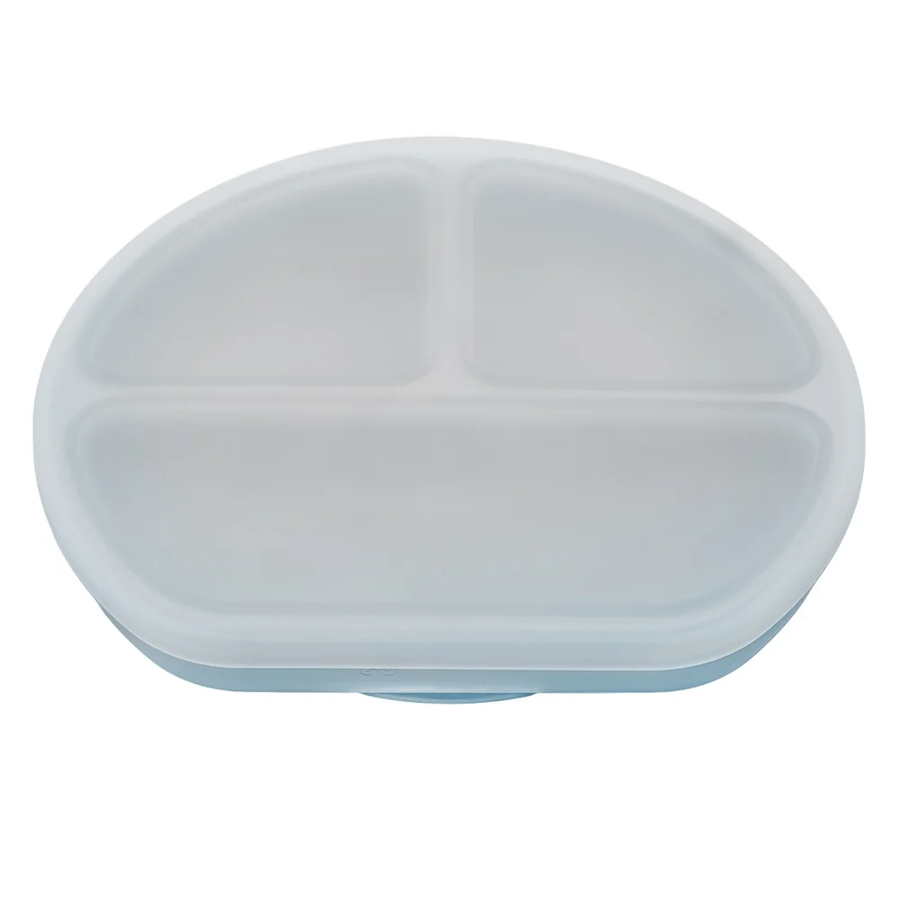 Farfurie compartimentata din silicon cu ventuza si capac Aqua Blue 6 luni+, 1 bucata, Appekids